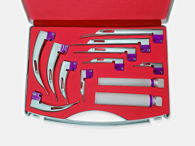 Set Of 10 Fiber Optic MAC & MILLER Laryngoscope Blade + 2 Handle Intubaton Kit