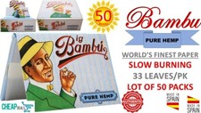 50 Big Bambu 1 1/2"PURE HEMP World's Finest Rolling Paper 33 Leaves/Book (SPAIN)
