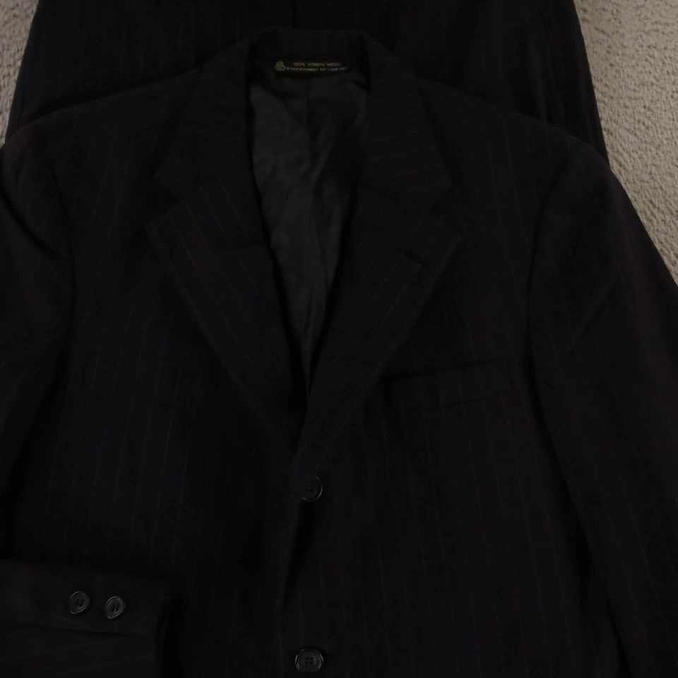 VTG Chalk Stripe Suit S Blue 100% Wool Hopsack Breathable Jos A Bank 38R 34x31 - Image 2 of 4