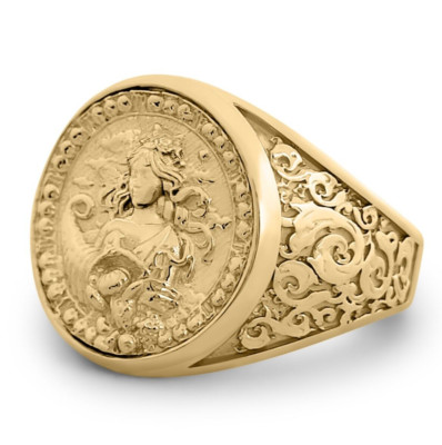 Echt 10K Gelbgold Jungfrau Ring, Sternzeichen Herren Goldmünze Astrologie Ring