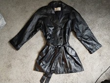 Excelled Women's Genuine Leather Pea Coat With Belt Size Large