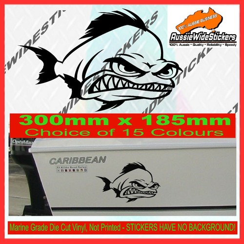 Angry Fish fishing BOAT JETSKI KAYAK STICKER Marine Grade Vinyl 300mm ...