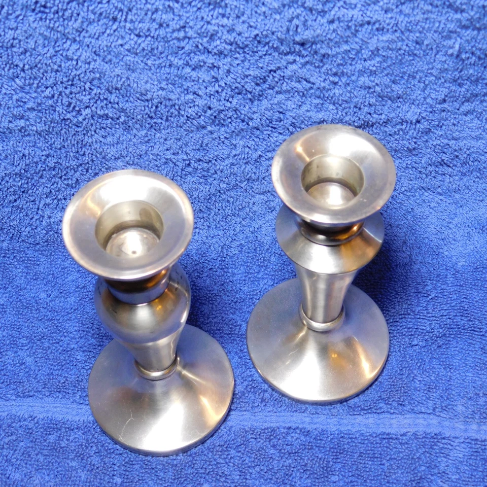 Conjunto de dois castiçais pilar Jerome acabamento em níquel 5” hardware de restauração - Imagem 3 de 4