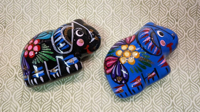 TONALA Mexico 3 Dimensional Magnets - Blue & Black Elephants  #S13  - Set of 2