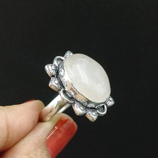 Natural Rose Quartz Oval Gemstone 925 Sterling Silver Ring Size-8 US