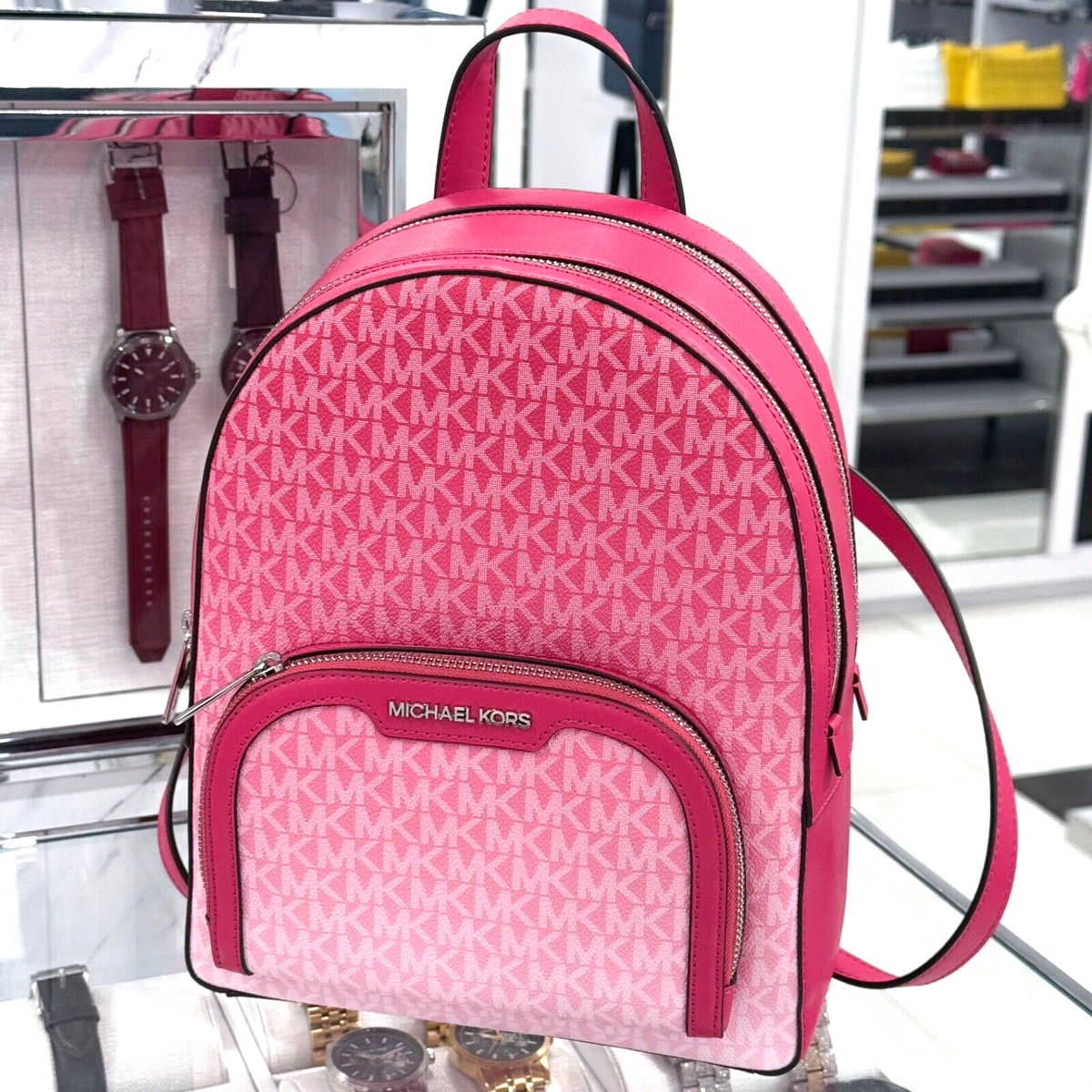 Michael Kors Jaycee Medium Backpack MK Signature Logo Pink