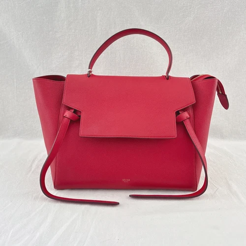 Pre-Loved  Excellent Celine Grained Calfskin Belt Bag Coquelicot Shoulder Bag  - Picture 1 of 10