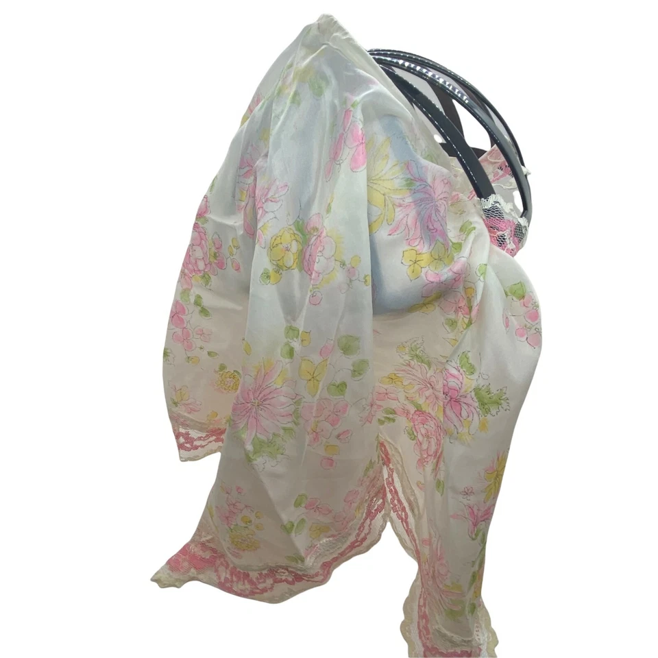 Scarf for Catholic Church Vintage 60s Women Pink Floral Classic Small Head Band  - Image 4 of 4