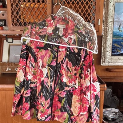 Draper's & Damon's Floral Zip Collared Jacket L Multicolor Long Sleeve Pockets
