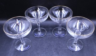 4x Vintage 1970s BABYCHAM Gold Rim Clear COCKTAIL GLASSES 10cm W73