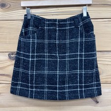 Vtg Espirit Skirt Juniors 3/4 Mini Pencil Wool Blend Black White Plaid Mod B138