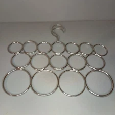Silver Metal Scarf  Belt Tie Hanger Organizer 16 Loop Ring Holder Closet Storage