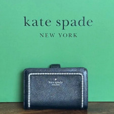 Kate Spade Madison Medium Compact Bifold Wallet Black Embellished With Crystals