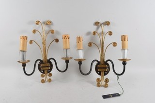 Q51C15 Paar Vintage Maison Bague Wandlampen Eisen und Glas
