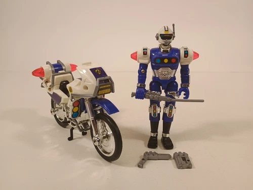 Vintage 1997 Bandai Power Rangers Turbo Blue Centurion with Bike