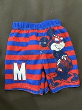 Toddler Boys MICKEY MOUSE SWIM TRUNKS Red Blue Stripe LINED Disney SIZE 3T