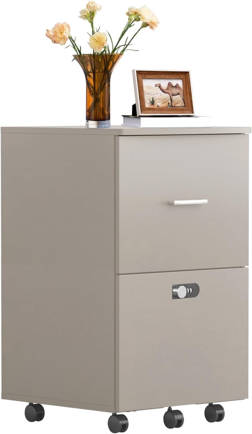 2-Drawer Mobile File Cabinet Rolling Office Storage w/ Lock Under Desk LightGray