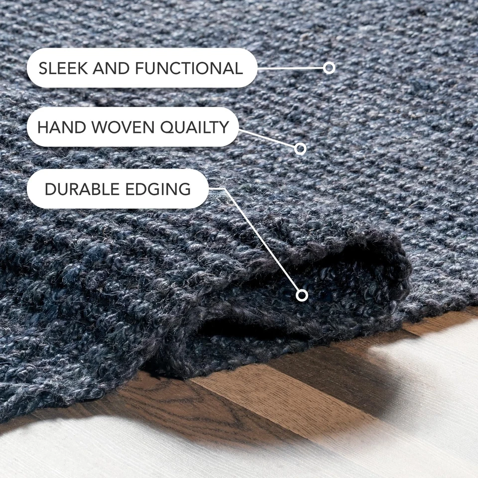 Handmade 2x8 Daniela Navy Blue Jute Rug with Braided Tassels Eco Friendly - Image 4 of 4