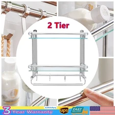 Bathroom Towel Rack with Shelf Hooks 2 Tier Wall Mounted Storage Organizer Rack