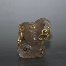 Glass carved dragon head beast wine cup