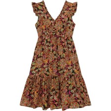 J. Crew Floral Ruffle Dress Women 4 Green Excellent Tiered Lined Side Zip