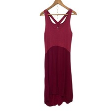 Pink Contrasting Summer Lightweight Tank Cross Back High Low Midi Dress Medium