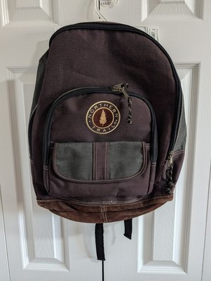 Vintage Northern Trail Canvas Leather Bottom Backpack Brown Olive Frayed Strap