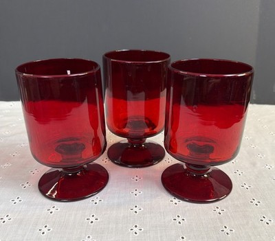 Ruby Red Glass Goblets Wine Glasses Set Of 3 EUC Christmas 5  Tall