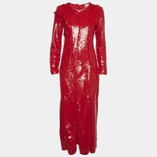Ganni Red Sequins Cutline Maxi Dress S
