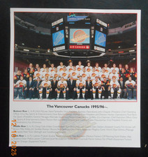 1995-96 Vancouver Canucks team photo NHL Hockey Pavel Bure Linden signatures