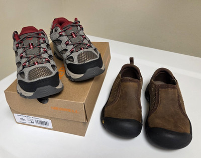 2 Pair, 1 is NIB MOAB, Merrell Boy Toddler Size 11.5 & 12 M Hiking Outdoor Shoes