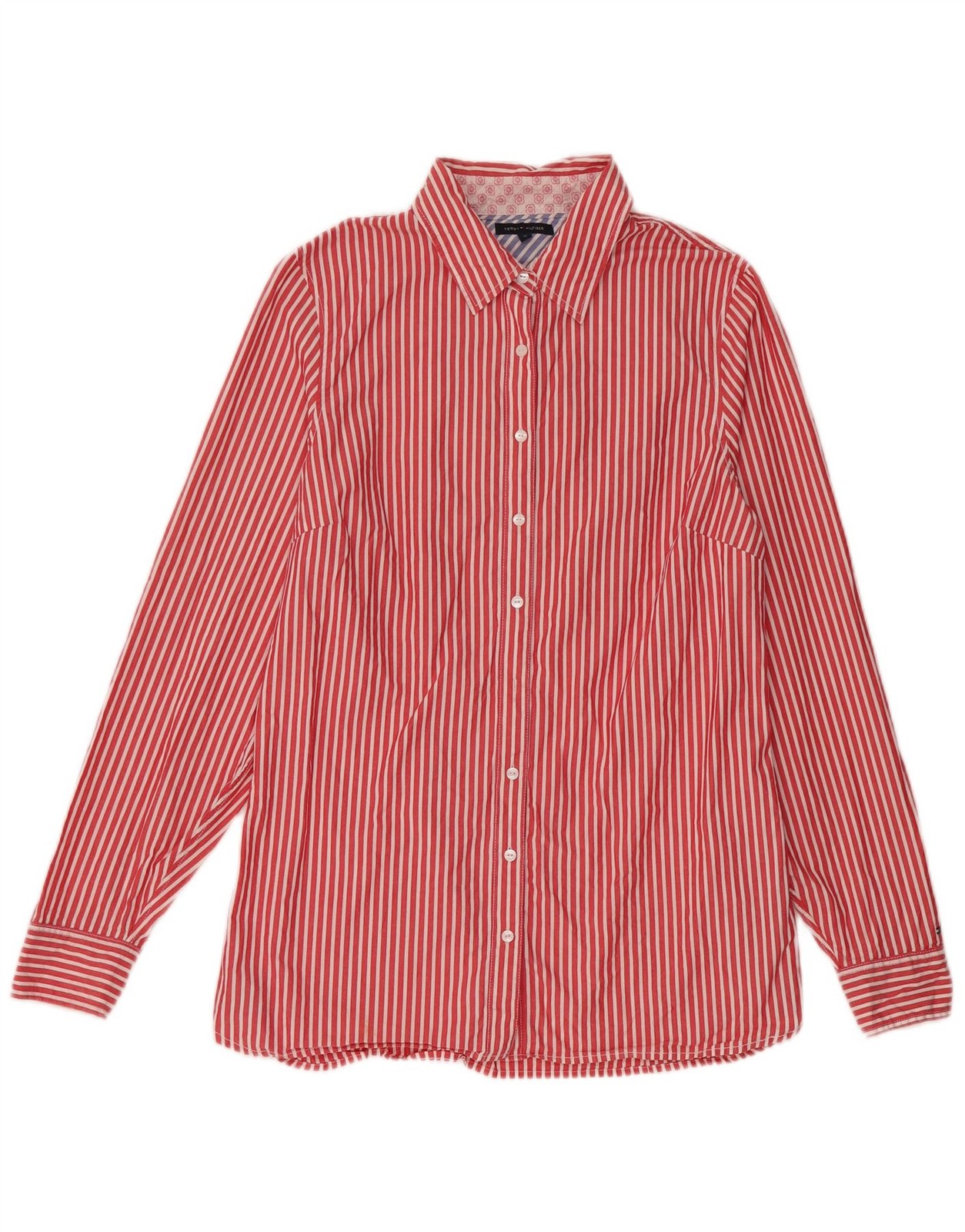TOMMY HILFIGER Womens Shirt US 12 Large Red Pinstripe Cotton AM11