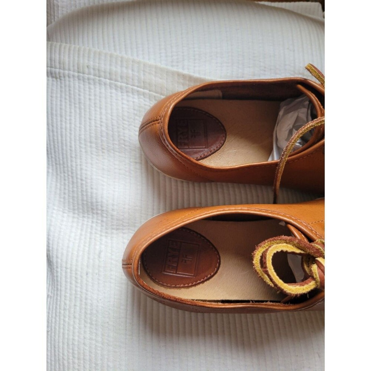Frye Ivy Low Lace Sneaker Cognac Tan Vintage Italian Leather Cap Toe Size 8 View 5