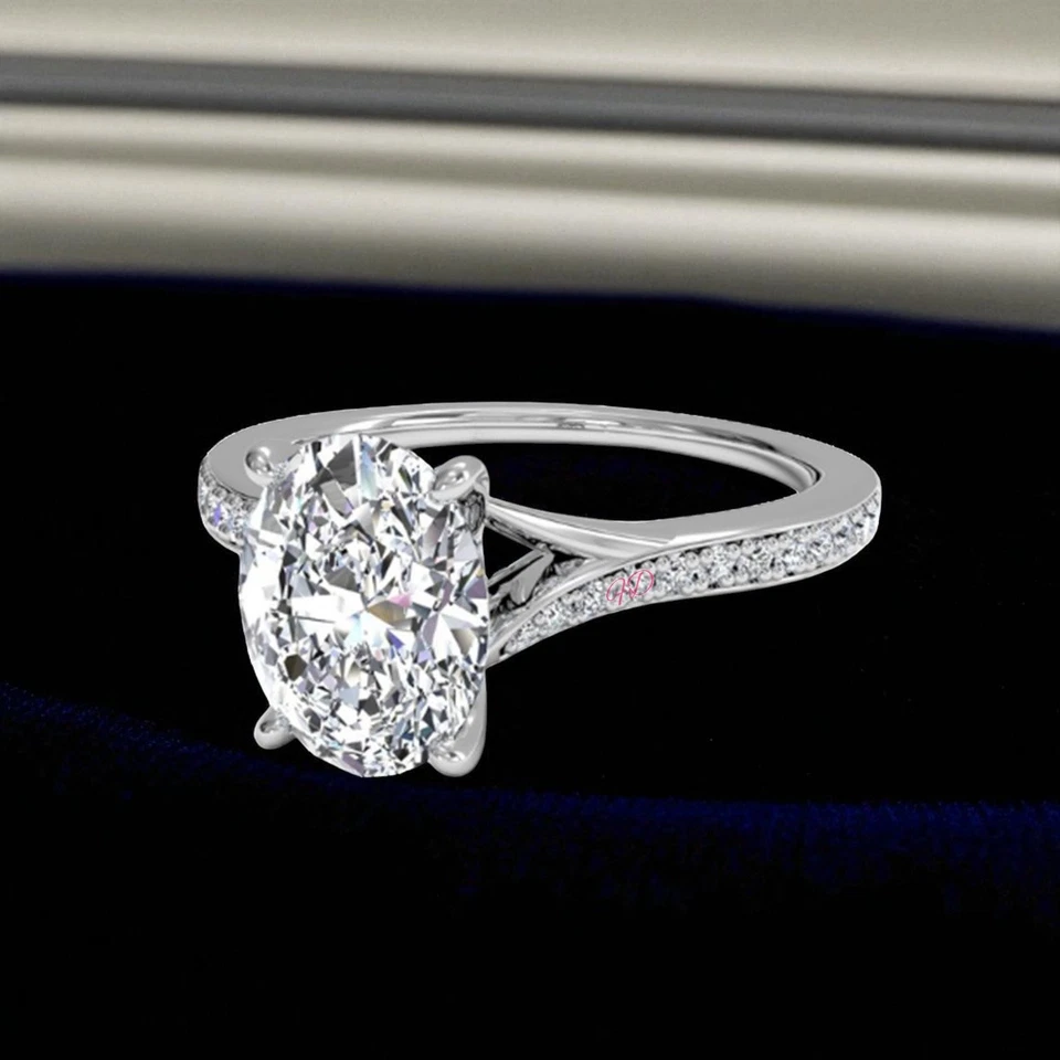 Gold Diamond Ring For Wedding Lab Grown Oval 1.5 Carat IGI Certified 14k White - Image 4 of 4