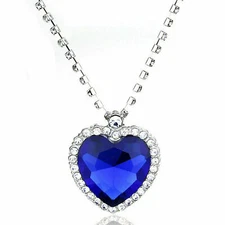 Titanic HEART OF OCEAN Blue CRYSTAL Pendant NECKLACE Lab-Cerated Silver Plated 