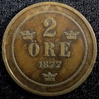 Sweden Oscar II Copper 1877 2 Ore Choice VF  KM# 735   (23 135) — photo 2