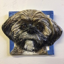 Shih Tzu Ceramic Dog Tile Pet Portrait Plaque Handmade Sondra Alexander Art USA