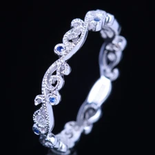 Fine Pave Sapphires Sterling Silver 925 Plated White Gold Gem Engagement Ring