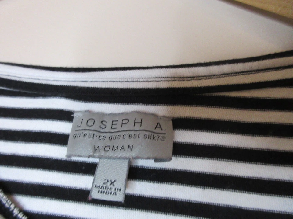 Camiseta talla 2X Joseph A. Tejida Top Rayas Blanca Negra Manga 3/4 Encaje Ribete Foto 2 de 4