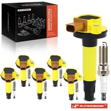 A-Premium 6x Yellow Ignition Coil + 6x Iridium & Platinum Spark Plug for Ford