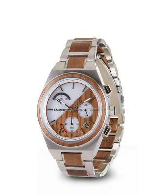 Laimer Herren Holzuhr Milo Solar, Chronograph, 0148 Walnussholz / Edelstahl