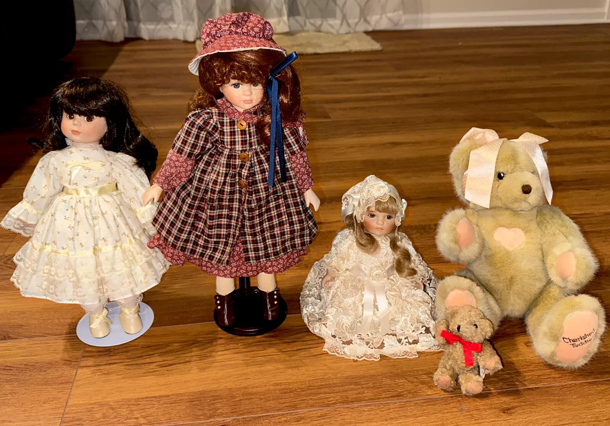 RARE Lot of 3 Vintage Porcelain Dolls 2 Cherished Teddies Teddy