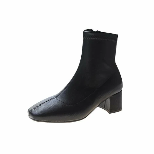 Womens Square Toe Med Block Heels Ankle Riding Boots Zip Side Fashion Shoes - Picture 10 of 15