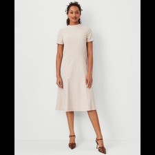 Ann Taylor Petite Houndstooth Mock Neck Flare Dress