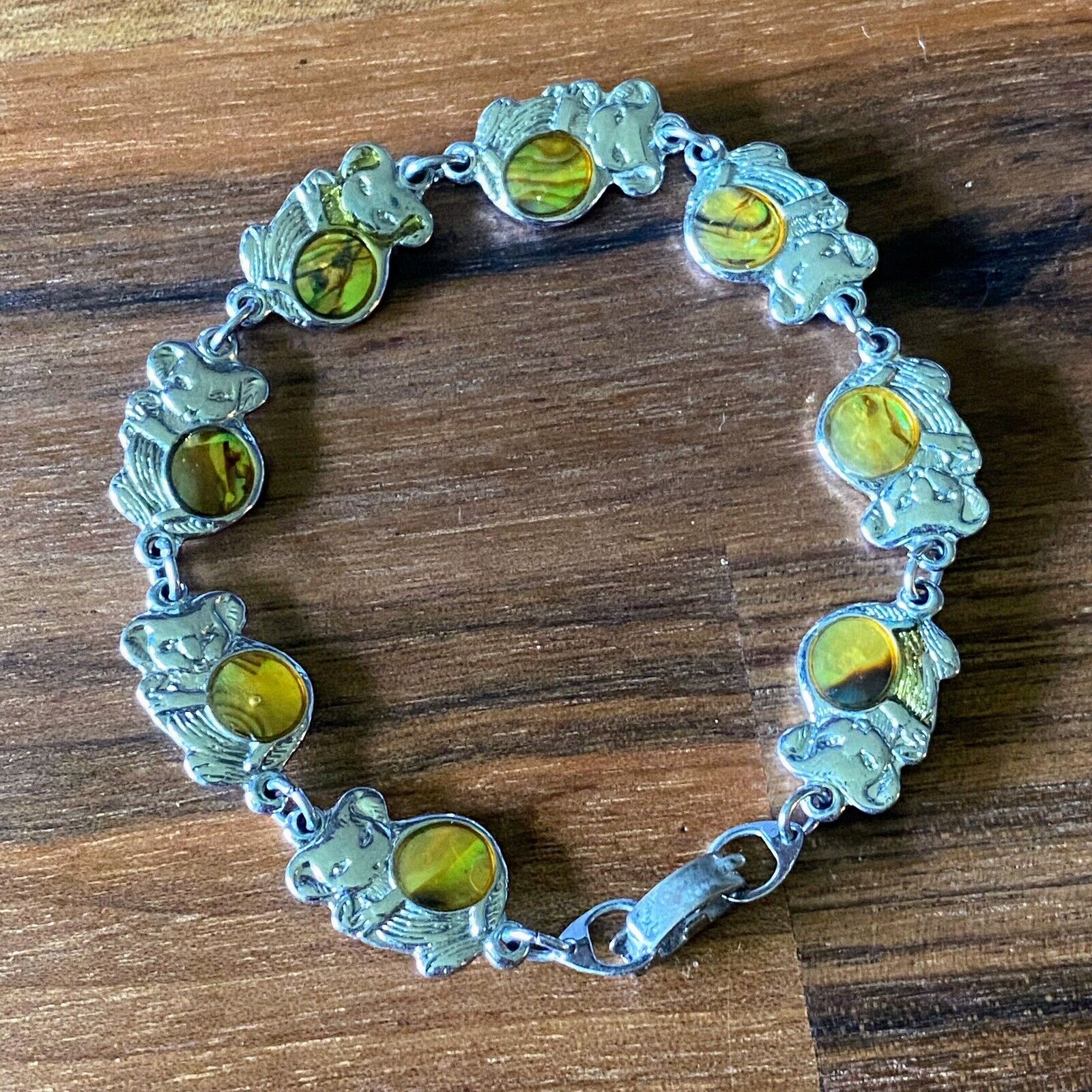 VTG Koala Bear Chain Bracelet Yellow Iridescent C… - image 1