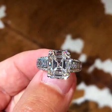 4 Ct White Emerald Cut Simulated Diamond Engagement Wedding Ring In 925 Silver