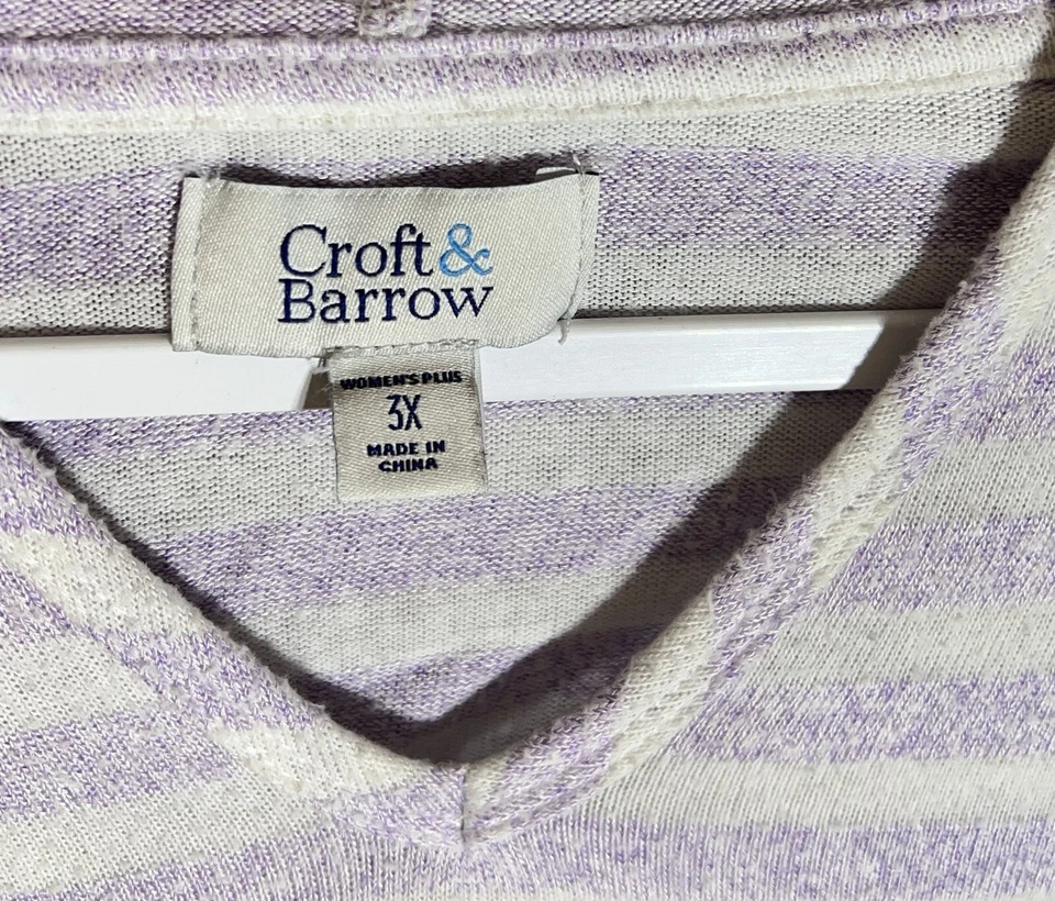 Croft & Barrow 紫色条纹长袖连帽上衣女式大码 3X 口袋 — 第 3/4 张图片