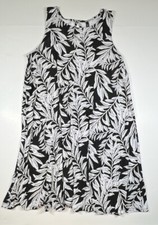 Allison Brittney Medium Sleeveless Dress Black White Nature Leaf Print