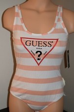 Guess Women's Stripe Lace-Up Bodysuit Orange w92i98r49a5 Sz XL