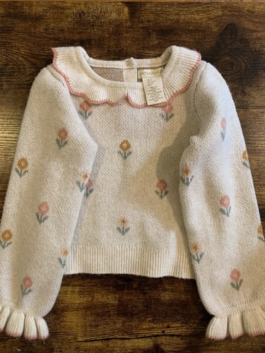 Cynthia Rowley Floral Print Cream Pullover Ruffle Trim Sweater Toddler Girls 4T